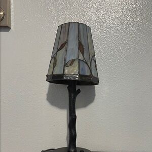 Black Metal Table Lamp with Stained Glass Shade